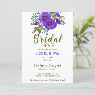 Watercolor Purple Floral Bridal Shower Invitation