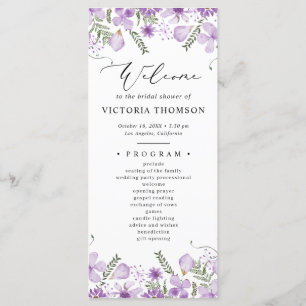 Watercolor Purple Floral Bridal Shower Program Programme