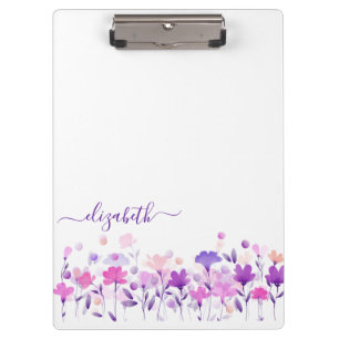 Watercolor purple floral Clipboard