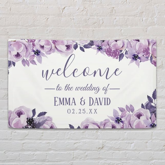 Watercolor Purple Floral Elegant Wedding Party Banner (Creator Uploaded)