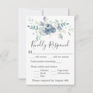Watercolor Purple Floral Elegant Wedding RSVP Card