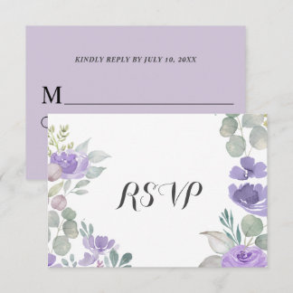 Watercolor Purple Floral Eucalyptus Wedding RSVP Card