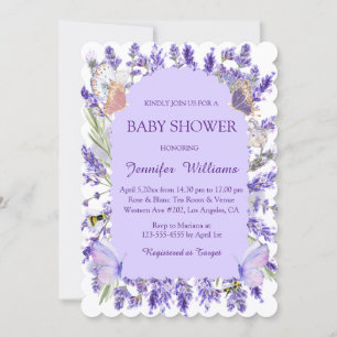 watercolor purple floral garden girl baby shower invitation