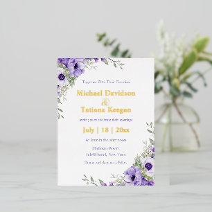 watercolor purple floral gold modern chic wedding foil invitation postcard