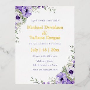 watercolor purple floral gold modern chic wedding foil invitation postcard