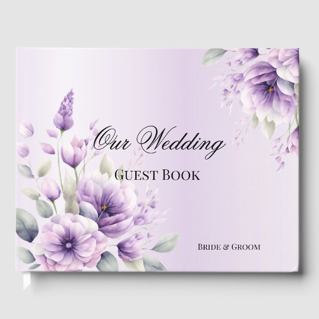 Watercolor Purple Floral Guest Book (Front)