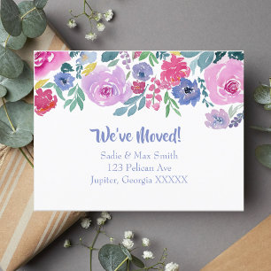 Watercolor Purple Floral New Address Announcement