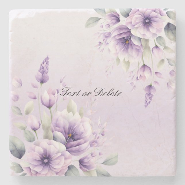 Watercolor Purple Floral Stone Coaster (Front)