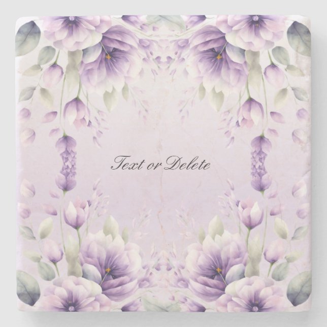 Watercolor Purple Floral Stone Coaster (Front)
