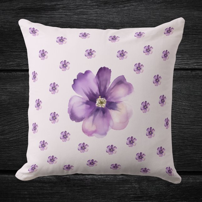 Watercolor Purple Floral Throw Pillow (Creator Uploaded)