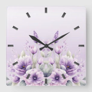 Watercolor Purple Floral Wall Clock