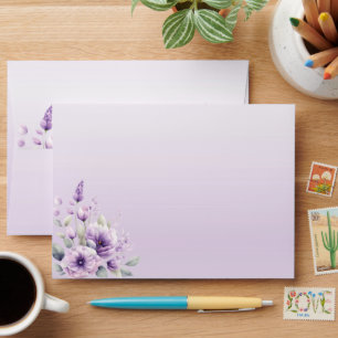 Watercolor Purple Floral Wedding Envelope