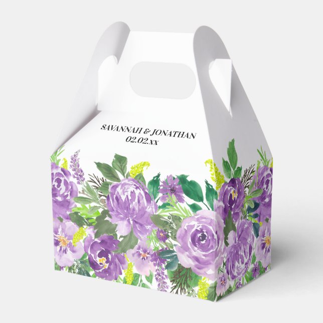 Watercolor Purple Floral Wedding Favour Box (Front Side)