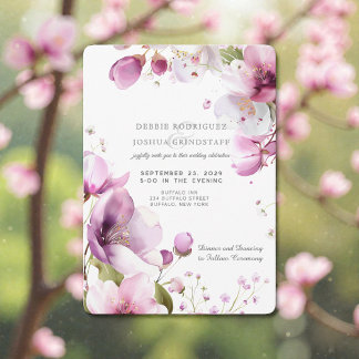 Watercolor Purple Floral Wedding Invitation