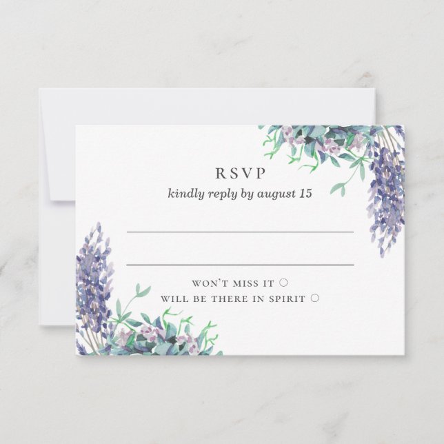 Watercolor purple floral wedding. Lavender flowers RSVP Card (Front)