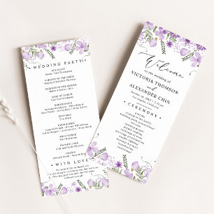 Watercolor Purple Floral Wedding  Programme