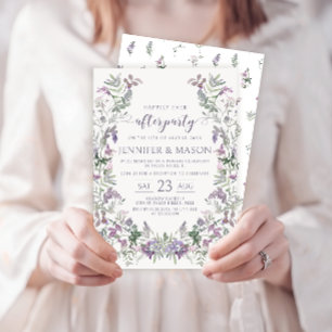 Watercolor purple floral wreath bohemian wedding invitation