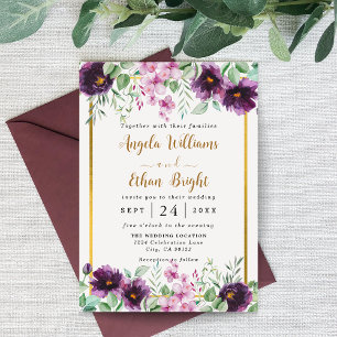 Watercolor Purple Florals Wedding Invitation 