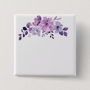 Watercolor purple flower bouquet 15 cm square badge