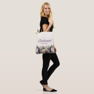 Watercolor Purple Flower Bouquet-Bridesmaid Gift- Tote Bag