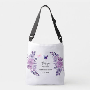 Watercolor purple flower bouquet crossbody bag