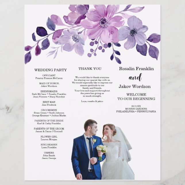 Watercolor purple flower bouquet  flyer (Front)