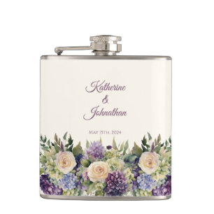 Watercolor Purple Flower Bouquet- Hip Flask