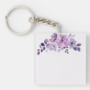 Watercolor purple flower bouquet key ring