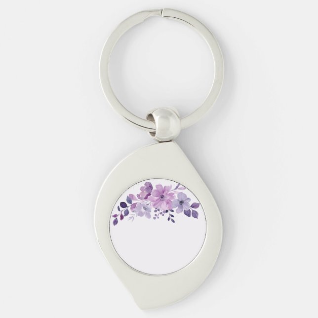 Watercolor purple flower bouquet  key ring (Front)
