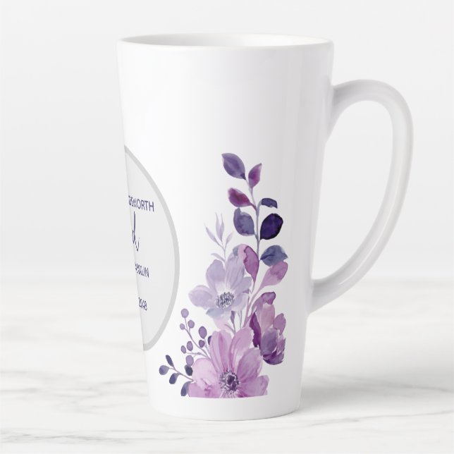 Watercolor purple flower bouquet latte mug (Right)