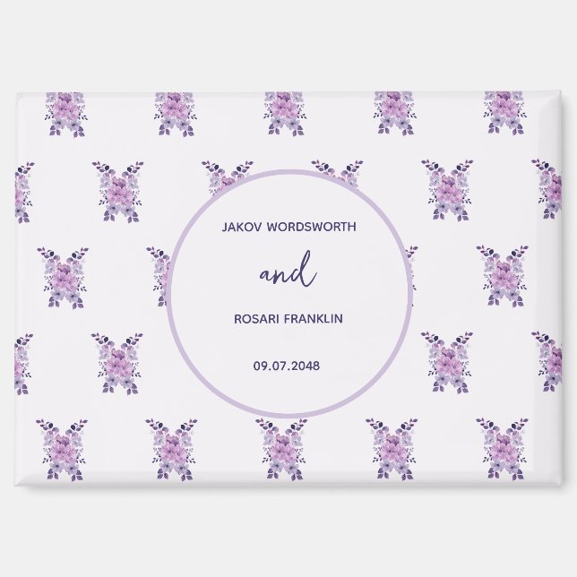 Watercolor purple flower bouquet magnet (Front)