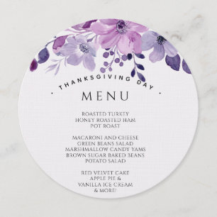 Watercolor purple flower bouquet menu