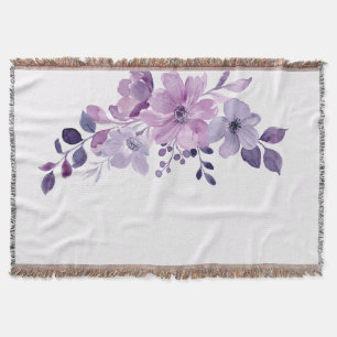 Watercolor purple flower bouquet throw blanket