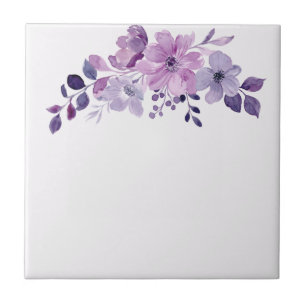 Watercolor purple flower bouquet tile