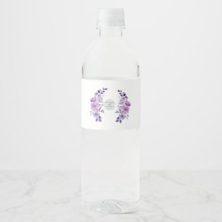 Watercolor purple flower bouquet water bottle label