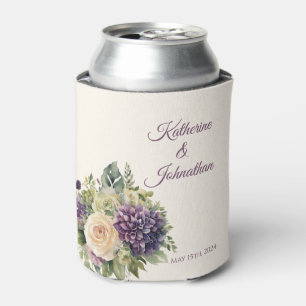 Watercolor Purple Flower Bouquet-Wedding- Can Cooler