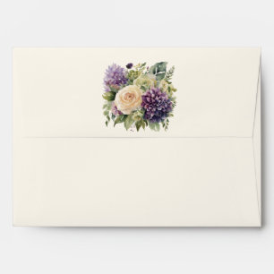 Watercolor Purple Flower Bouquet-Wedding- Envelope