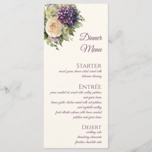 Watercolor Purple Flower Bouquet-Wedding - Menu