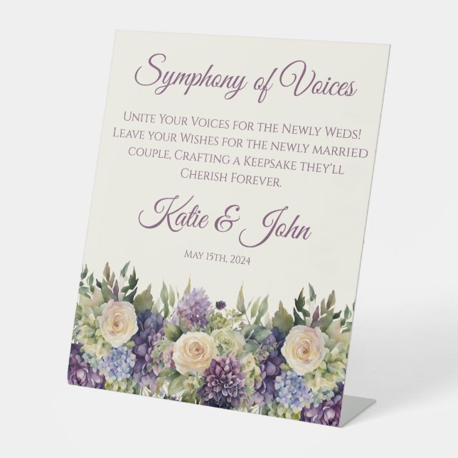 Watercolor Purple Flower Bouquet-Wedding- Pedestal Sign (Front)