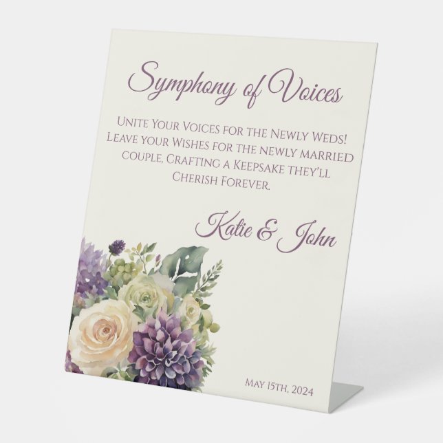 Watercolor Purple Flower Bouquet-Wedding- Pedestal Sign (Front)