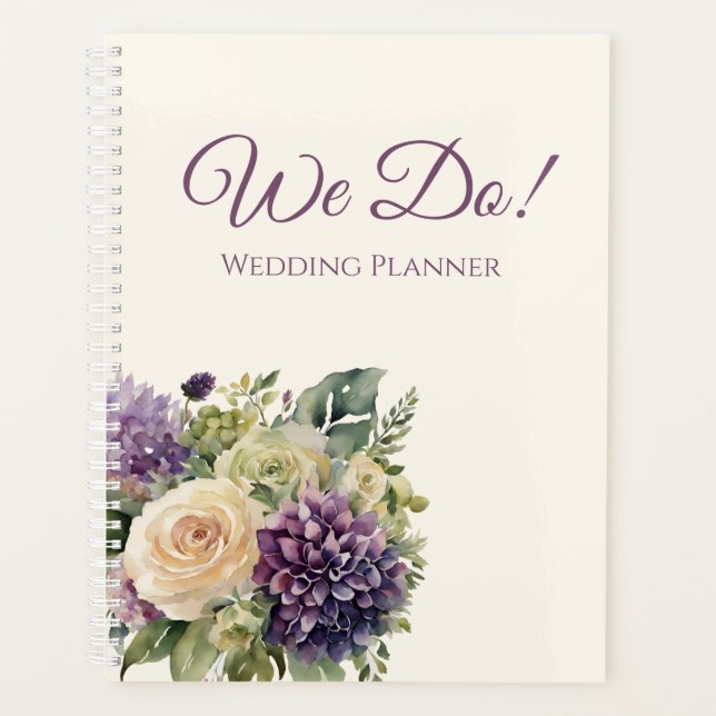 Watercolor Purple Flower Bouquet- Wedding-Planner Planner (Front)