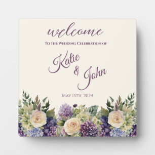 Watercolor Purple Flower Bouquet-Wedding- Plaque
