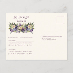 Watercolor Purple Flower Bouquet-Wedding RSVP- Invitation Postcard