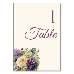 Watercolor Purple Flower Bouquet-Wedding- Table Number