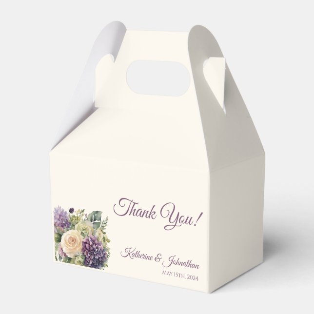 Watercolor Purple Flower Bouquet-Wedding Thank You Favour Box (Front Side)