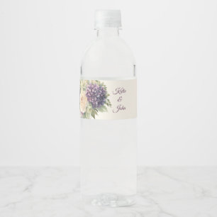 Watercolor Purple Flower Bouquet-Wedding- Water Bottle Label