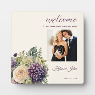Watercolor Purple Flower Bouquet-Wedding Welcome- Plaque