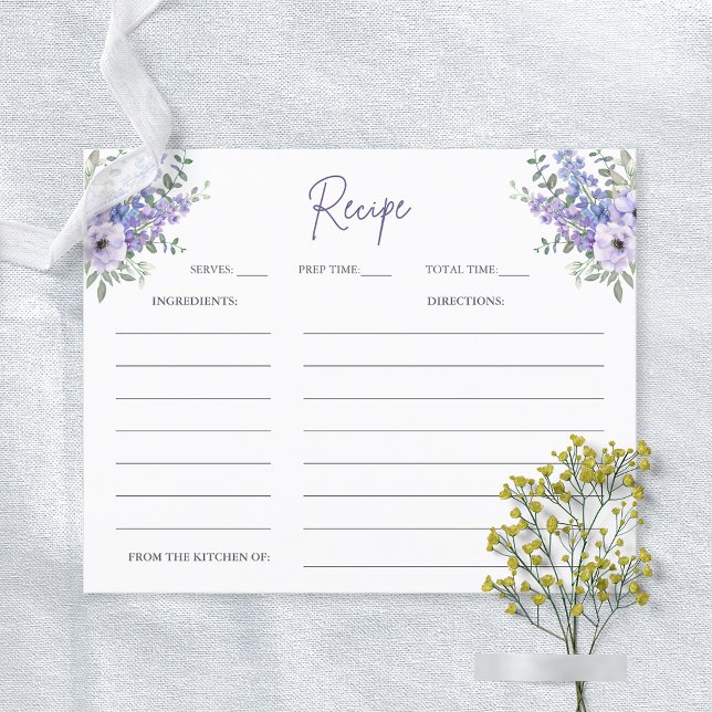 Watercolor Purple Flower Bridal Shower Recipe Card (Watercolor Purple Flower Bridal Shower Recipe Card)