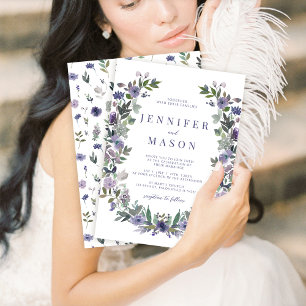 Watercolor purple flower garden wedding invitation