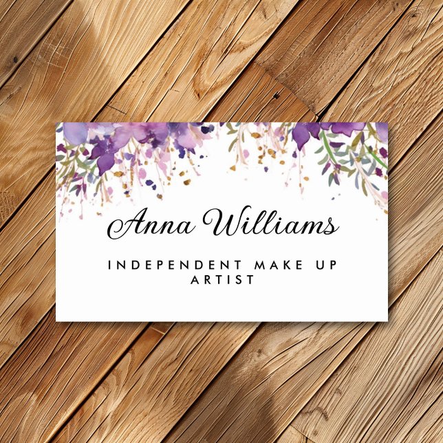 Watercolor Purple Flower Make Up Artist Business Card (Creator Uploaded)